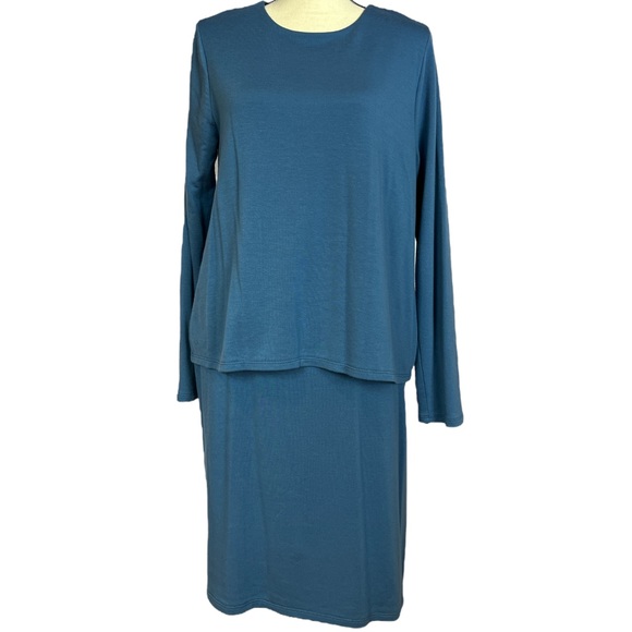 J. Jill Dresses & Skirts - J. Jill Pure Jill Luxe Tencel Steel Blue Layer Dress Size M